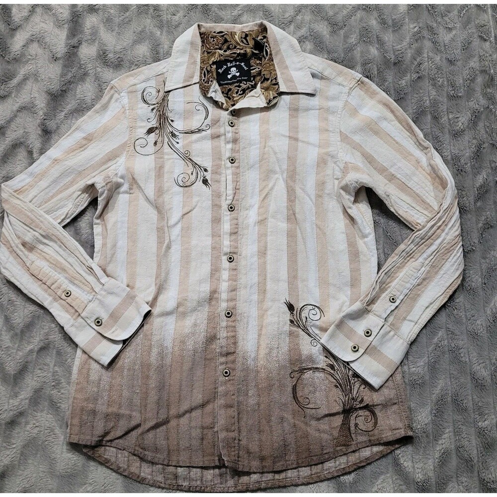 Rock Roll N Soul Mens M Tan Brown Paisley Button Up Long Sleeve Shirt